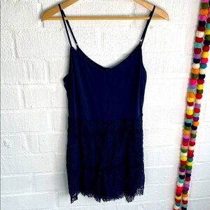 SAYLOR Lace Crochet Navy Savannah Sleeveless Romper L